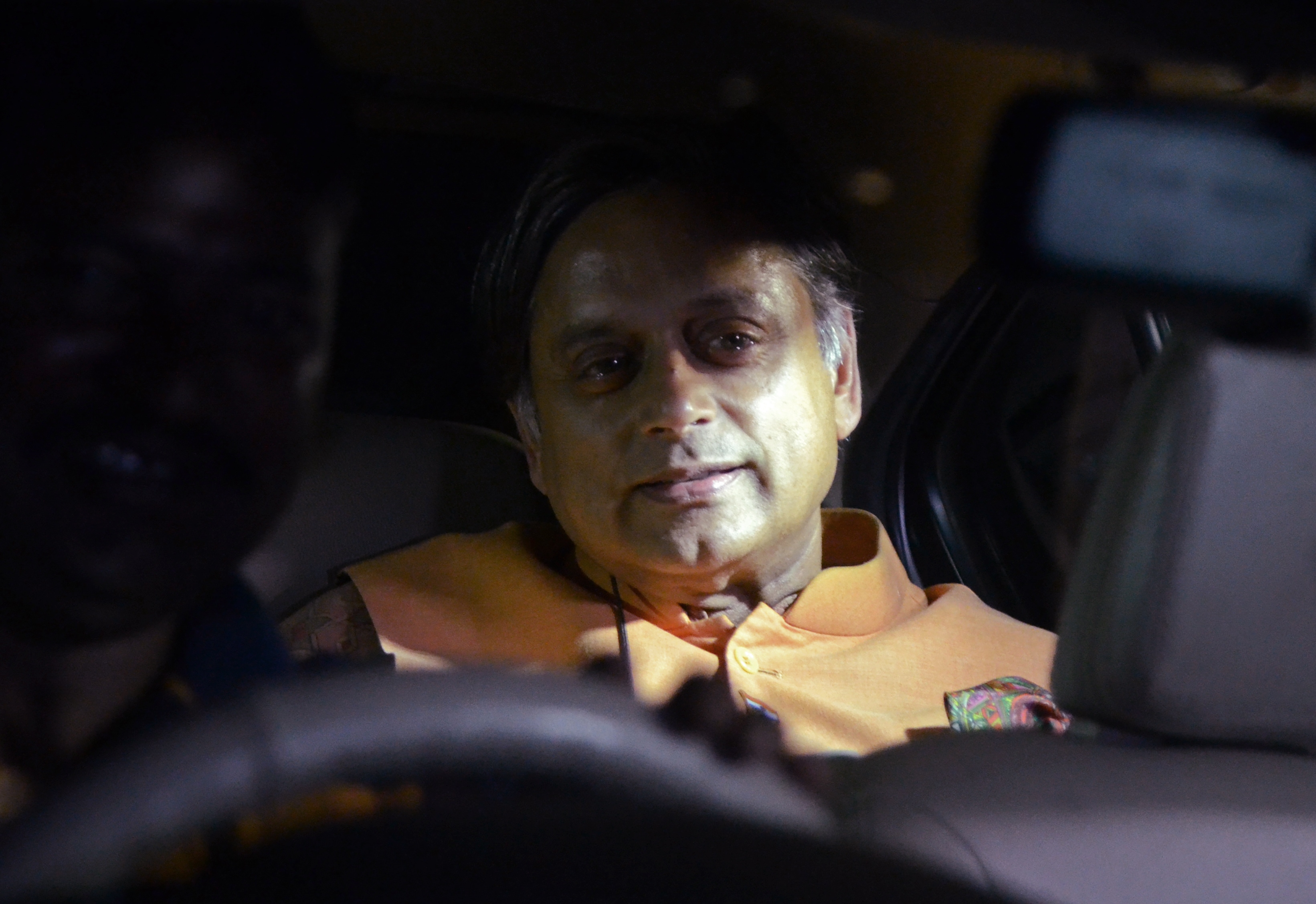 Congress leader Shashi Tharoor arrives to attend a meeting of party leaders held at Ghulam Nabi Azad's residence in New Delhi on Wednesday.&nbsp;(ANI)