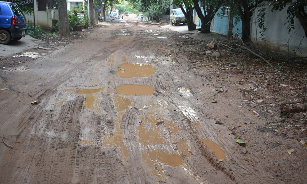 A road in Chennamma Gardens layout, a gated community, when it rains A road in Chennamma Gardens layout, a gated community, when it rains