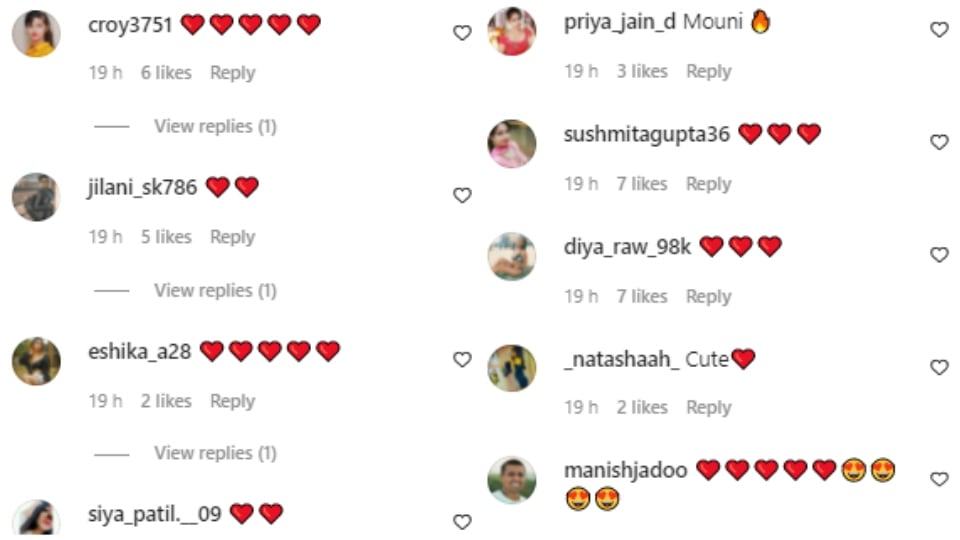 Comments on Mouni Roy's post.