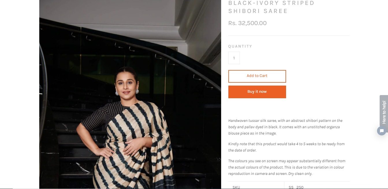 Cost of Vidya Balan's shibori print saree.&nbsp; (studiomedium.in)