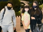 Abhishek Bachchan, Aishwarya Rai and Aaradhya Bachchan at Mumbai airport. Abhishek Bachchan, Aishwarya Rai and Aaradhya Bachchan at Mumbai airport. 