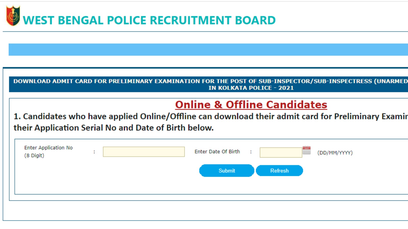 WB Police admit card for SI & Sergeant exams  2022 released at wbpolice.gov.in