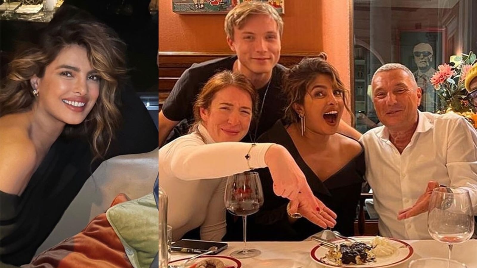 Priyanka acts goofy in front of the camera as she enjoys dinner in Rome. See pic