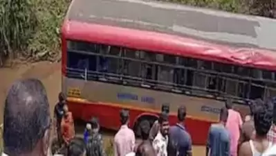 KSRTC bus an accident on Madikeri-Mangalore National Highway today afternoon left four passengers with serious injuries KSRTC bus an accident on Madikeri-Mangalore National Highway today afternoon left four passengers with serious injuries