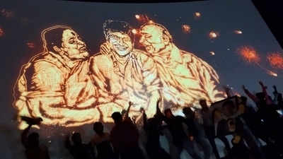People celebrating power-star Puneeth's last film James in Theatres (Source: twitter.com)