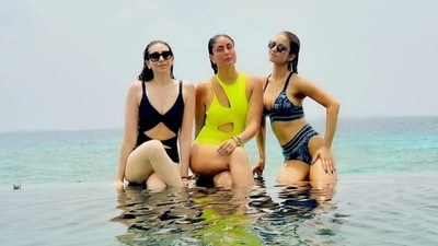 Kareena Kapoor, Karisma Kapoor, and Natasha Poonawalla during their Maldives vacation.