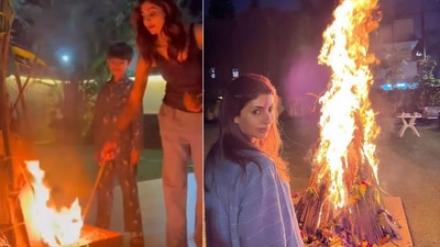 Shilpa Shetty, Shweta Bachchan perform Holika Dahan.