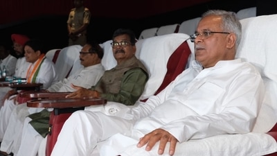 Kashmir Files: Chhattisgarh CM Bhupesh Baghel in a cinema hall in Raipur. Kashmir Files: Chhattisgarh CM Bhupesh Baghel in a cinema hall in Raipur.