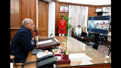 harkhand Governor Ramesh Bais in Ranchi on Sunday. (ANI)