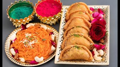 Gujiya and jalebi are among the must-have sweets during the festival of colours.