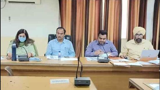DC Varinder Kumar holding proceedings meeting of district-level Micro and Small Enterprises Facilitation Council in Ludhiana on March 17, 2022. (HT PHOTO)
