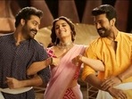 Alia Bhatt, Ram Charan and Jr NTR in a still from RRR's new song Sholay. Alia Bhatt, Ram Charan and Jr NTR in a still from RRR's new song Sholay.