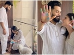 Suraj Nambiar and Mouni Roy celebrate Holi at home.