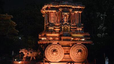A replica of Hampi stone chariot, one of the 21 historical buildings made of waste material in line with the concept of 'waste to wealth' at the Bharat Darshan Park in New Delhi. (ANI Archive) A replica of Hampi stone chariot, one of the 21 historical buildings made of waste material in line with the concept of 'waste to wealth' at the Bharat Darshan Park in New Delhi. (ANI Archive)