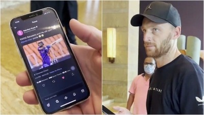 Jos Buttler reacts to Chahal's tweet. (Twitter/rajasthanroyals) Jos Buttler reacts to Chahal's tweet. (Twitter/rajasthanroyals)