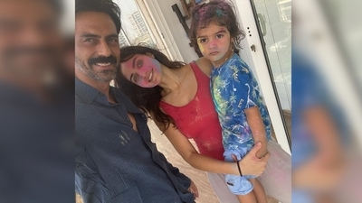 Gabriella Demetriades celebrated Holi with her beau Arjun Rampal and their son Arik Rampal. She captioned her post, "Arik taking Holi very seriously as you can see in the last slide . Happy holi everyone #holilove." (Instagram/@gabriellademetriades) Gabriella Demetriades celebrated Holi with her beau Arjun Rampal and their son Arik Rampal. She captioned her post, "Arik taking Holi very seriously as you can see in the last slide . Happy holi everyone #holilove." (Instagram/@gabriellademetriades)