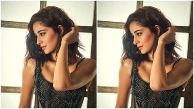 Ananya played muse to the fashion designer house Aadnevik and picked a lace gown detailed in leather for the photoshoot. (Instagram/@ananyapanday)