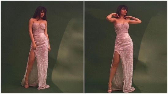 Fatima Sana Shaikh has been winning hearts ever since she stepped foot in the Bollywood industry. The actor mostly picks quirky and interesting OTT films and series and does justice to all her roles. Fatima also manages to woo the fashion police with her impeccable style sense. In her latest Instagram photos, the Dangal actor can be seen raising the hotness quotient in a shimmery Falguni Shane Peacock thigh-high slit dress.(Instagram/@fatimasanashaikh)