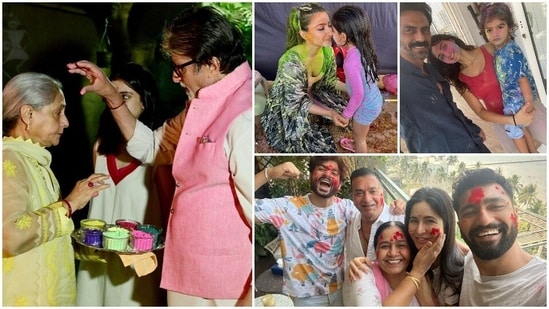 Holi is being observed today across the country. Several Bollywood celebrities like Vicky Kaushal, Katrina Katrina, Mouni Roy, Soha Ali Khan among others played with coloured and shared a sneak peek of their celebrations on their social media handles.(Instagram)