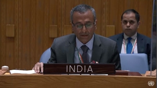 India's deputy permanent representative R Ravindra speaks at the UNSC.(ANI)