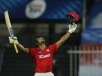 Mayank Agarwal celebrates his IPL century Mayank Agarwal celebrates his IPL century
