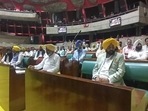 Punjab chief minister Bhagwant Mann looking on as MLAs were administered the oath by protem speaker Dr Inderbir Singh Nijjar at the Vidhan Sabha on Thursday. (Ravi Kumar/HT) Punjab chief minister Bhagwant Mann looking on as MLAs were administered the oath by protem speaker Dr Inderbir Singh Nijjar at the Vidhan Sabha on Thursday. (Ravi Kumar/HT)