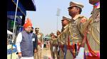 Union home minister Amit Shah inspects Central Reserve Police Force (CRPF) personnel during the 83rd Raising Day celebrations at Maulana Azad Stadium, in Jammu on Saturday. (ANI) Union home minister Amit Shah inspects Central Reserve Police Force (CRPF) personnel during the 83rd Raising Day celebrations at Maulana Azad Stadium, in Jammu on Saturday. (ANI)
