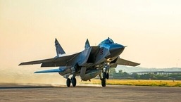 A file photo of a Russian MiG-31 fighter jet carrying a Kinzhal missile.