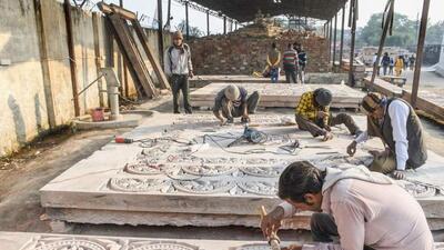 Artisans at work on the Ram temple project in Ayodhya. (FILE PHOTO)
