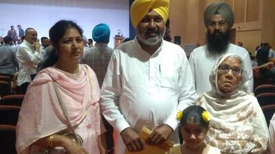 Dhuri AAP MLA Harpal Singh Cheema with family members before he was sworn in as a minister in the Bhagwant Mann-led Punjab cabinet on Saturday. (Sanjeev Sharma/HT) Dhuri AAP MLA Harpal Singh Cheema with family members before he was sworn in as a minister in the Bhagwant Mann-led Punjab cabinet on Saturday. (Sanjeev Sharma/HT)