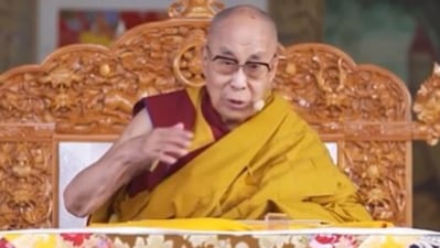 Dalai Lama is seen giving a speech in screengrab from a video tweeted by Tibet.net, the official account of the Central Tibetan Administration.&nbsp; (Twitter )