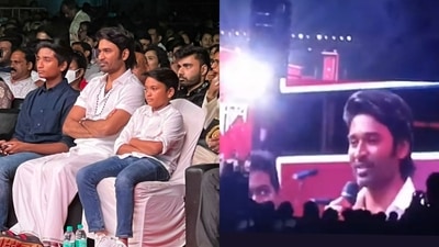 Dhanush and his sons Linga and Yatra and Illayaraaja's Rock with Raaja concert in Chennai on Friday. Dhanush and his sons Linga and Yatra and Illayaraaja's Rock with Raaja concert in Chennai on Friday.
