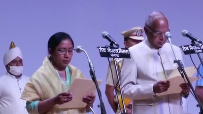 Dr Baljit Kaur, ophthalmologist-turned-AAP MLA, takes oath. “I thank people of Punjab & party high command. It is AAP's good mindset that they've included a woman in cabinet. I'll carry out all my duties honestly. As a woman & doctor, I'll work for development of women & health sector,” she told news agency ANI before swearing-in. Dr Baljit Kaur, ophthalmologist-turned-AAP MLA, takes oath. “I thank people of Punjab & party high command. It is AAP's good mindset that they've included a woman in cabinet. I'll carry out all my duties honestly. As a woman & doctor, I'll work for development of women & health sector,” she told news agency ANI before swearing-in.