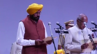 Kuldeep Singh Dhaliwal, MLA representing the Ajnala Assembly Constituency, taking oath at Punjab Raj Bhawan. (ANI) Kuldeep Singh Dhaliwal, MLA representing the Ajnala Assembly Constituency, taking oath at Punjab Raj Bhawan. (ANI)