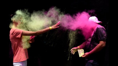 Holi was played with pomp and gaiety all over Thane district on Friday. However, there have been some unpleasant incidents too. In Ambernath, a man dies after slipping from a building duct while avoiding friends playing Holi. (BACHCHAN KUMAR/HT PHOTO) Holi was played with pomp and gaiety all over Thane district on Friday. However, there have been some unpleasant incidents too. In Ambernath, a man dies after slipping from a building duct while avoiding friends playing Holi. (BACHCHAN KUMAR/HT PHOTO)