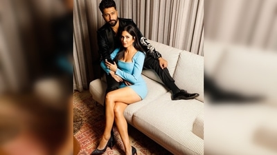 Katrina Kaif wore a blue bodycon dress while Vicky Kaushal looked dapper in black pants, shirt and velvet black printed blazer. (Instagram/@katrinakaif) Katrina Kaif wore a blue bodycon dress while Vicky Kaushal looked dapper in black pants, shirt and velvet black printed blazer. (Instagram/@katrinakaif)