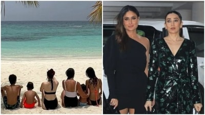 Karisma Kapoor and Kareena Kapoor Khan with their children. Karisma Kapoor and Kareena Kapoor Khan with their children.