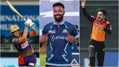Shubman Gill (L), Hardik Pandya (centre) and Rashid Khan (Twitter | IPLt20,com)
