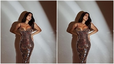 Janhvi held her waist and looked away from the camera as she showed off her attire for the day. (Instagram/@janhvikapoor)