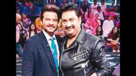 Kumar Sanu with Anil Kapoor during a reality show shoot