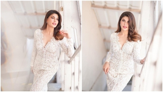 Jacqueline Fernandez is leaving no stone unturned in promoting her films Bachchhan Paandey and Attack. Her stylists and makeup and hair artists are doing a great job in making the actor look like a diva for all her promotional events. The Kick actor once again blessed our feeds with mesmerising photos of herself in a netted embroidered white dress.(Instagram/@jacquelinef143)