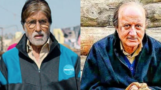 Amitabh Bachchan (left) in Jhund, and Anupam Kher (right) in The Kashmir Files.