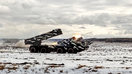 Rocket launcher systems Smerch (Tornado) during joint exercises of the armed forces of Russia and Belarus. Image for Representation (AFP)