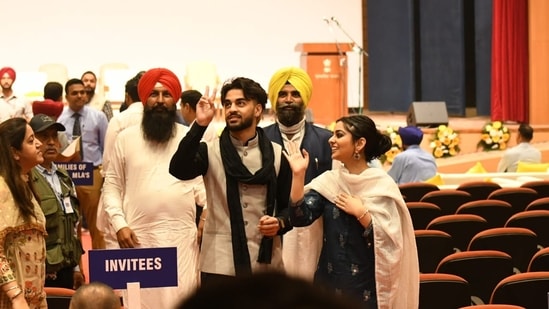 Bhagwant Mann's daughter Seerat Kaur Mann and son Dilshan Mann graced the event with their presence.(HT Photo)