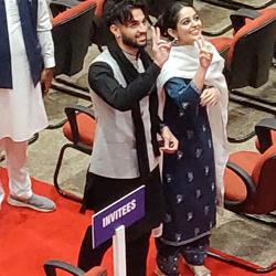 Chief minister Bhagwant Mann’s children Seerat and Dilshan at the ceremony in Chandigarh on Saturday. (Sanjeev Sharma/HT) Chief minister Bhagwant Mann’s children Seerat and Dilshan at the ceremony in Chandigarh on Saturday. (Sanjeev Sharma/HT)