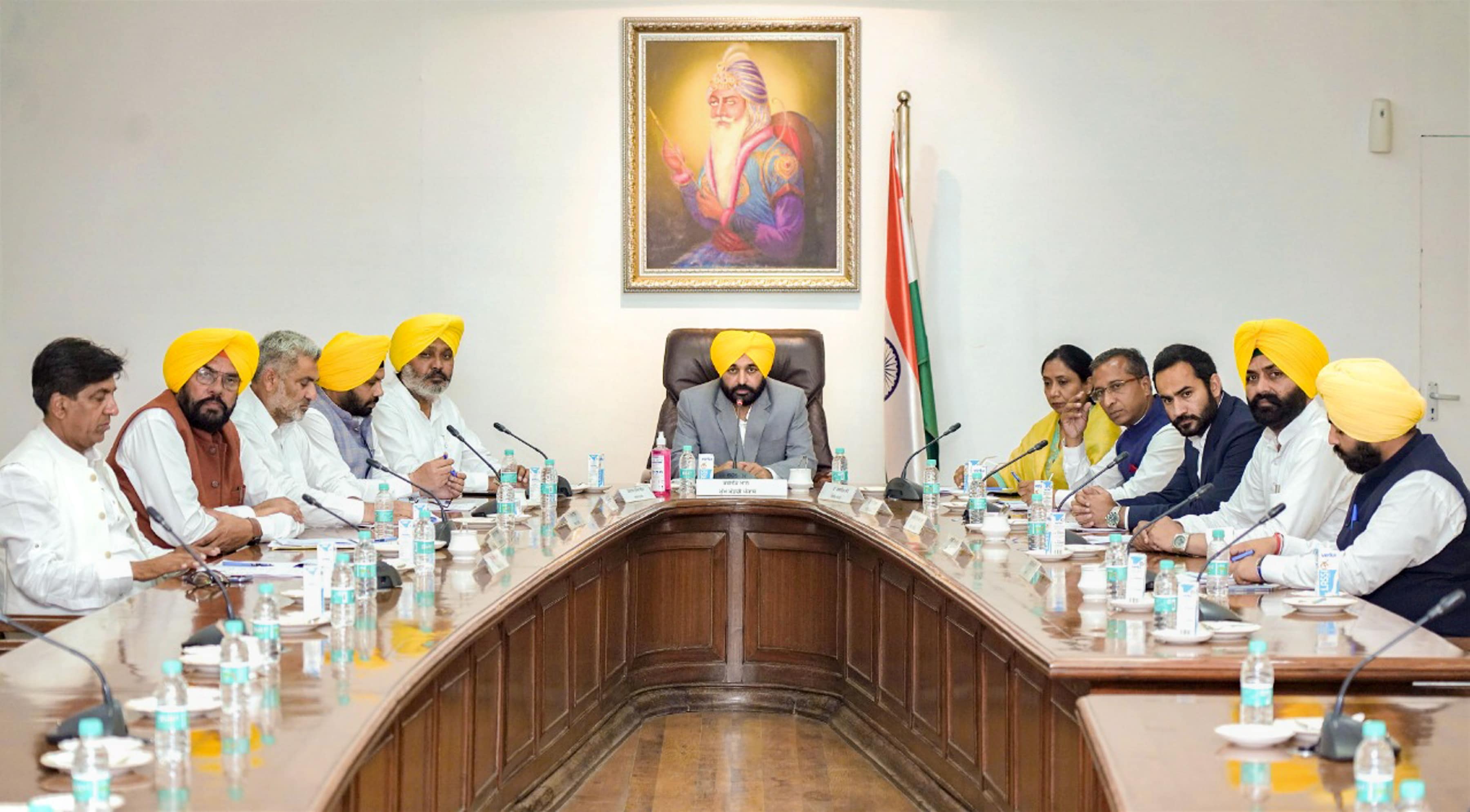 Punjab chief minister Bhagwant Mann with his cabinet ministers during the first cabinet meeting, in Chandigarh. (PTI Photo) Punjab chief minister Bhagwant Mann with his cabinet ministers during the first cabinet meeting, in Chandigarh. (PTI Photo)