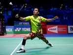 India's Lakshya Sen in action during the men's singles final against Denmark's Viktor Axelsen.
