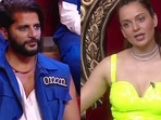 Kangana Ranaut and Kaaranvir Bohra on Saturday's episode of Lock Upp. Kangana Ranaut and Kaaranvir Bohra on Saturday's episode of Lock Upp.
