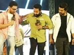 Aamir Khan, Jr NTR, Ram Charan, Alia Bhatt, and SS Rajamouli during RRR movie promotions in Delhi. Aamir Khan, Jr NTR, Ram Charan, Alia Bhatt, and SS Rajamouli during RRR movie promotions in Delhi.