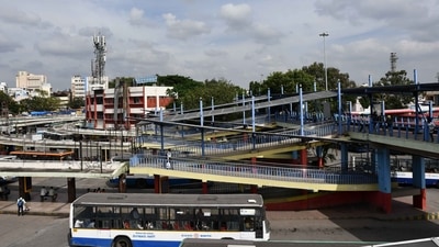 Bengaluru, India - September 30, 2021: BMTC (Bangalore Metropolitan Transport Corporation) Main Bus Stand at Majestic in Bengaluru, Karnataka, India, on Thursday, September 30, 2021. (Photo by Samuel Rajkumar/ Hindustan Times) Bengaluru, India - September 30, 2021: BMTC (Bangalore Metropolitan Transport Corporation) Main Bus Stand at Majestic in Bengaluru, Karnataka, India, on Thursday, September 30, 2021. (Photo by Samuel Rajkumar/ Hindustan Times)